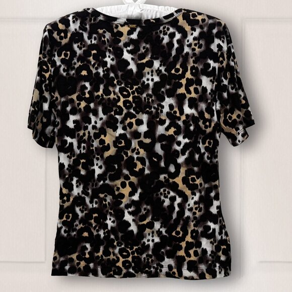 St. John Leopard Print T-Shirt Embellished Size M - Picture 4 of 6